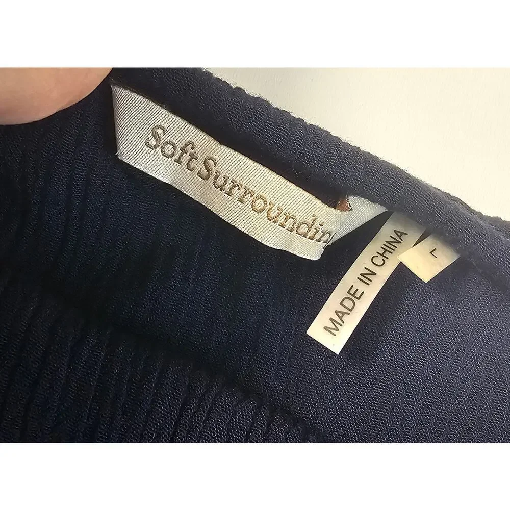 Soft surroundings crinkle rayon romper sz L navy blue elastic waist comfort flaw